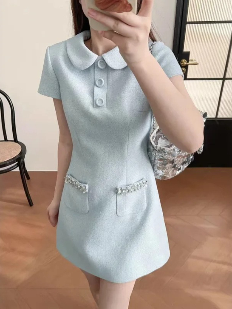 Summer Clothing Pictures - Vestido de Manga Curta com Lantejoulas