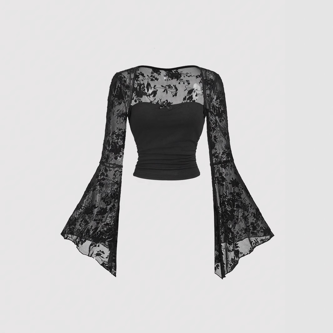 Summer Grunge Clothing - Camiseta Gótica Sexy de Renda com