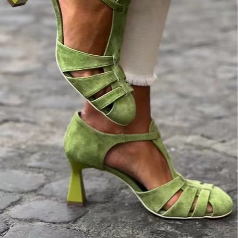 Summer Clothing Offers - Sandálias Femininas Verdes de Camurça com