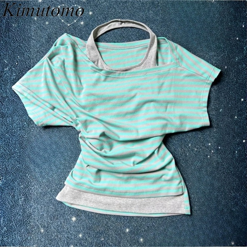 Summer Grunge Clothing - Camisetas Femininas Kimutomo com Estampa Listrada