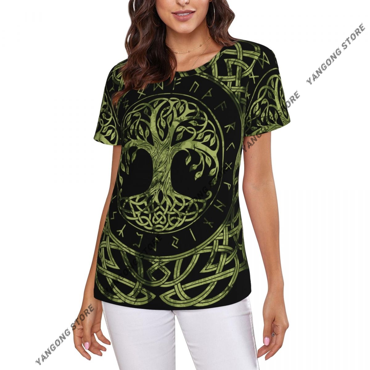 Summer Viking Clothing - Camiseta feminina nórdico viking árvore vida