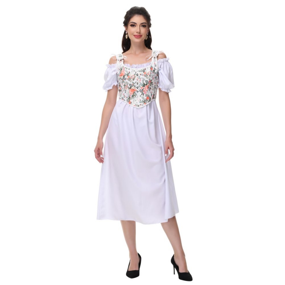 Summer Victorian Clothing - Verão branco algodão sólido slash neck