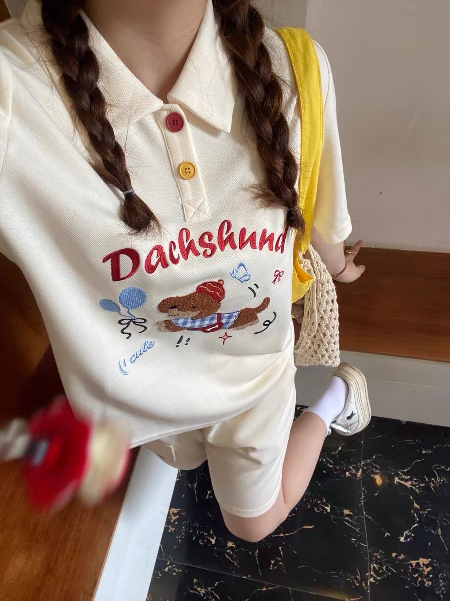 Summer Clothing Cartoon - Kawaii bordado cão japão estilo camisa