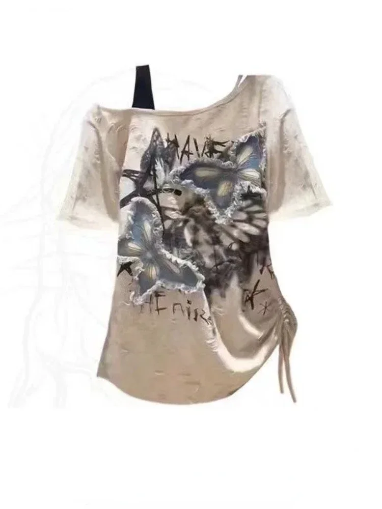 Houzhou vintage gráfico camise - Summer Grunge Clothing avaliação e preço