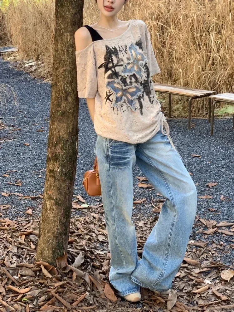 Houzhou vintage gráfico camise - Summer Grunge Clothing avaliação e preço