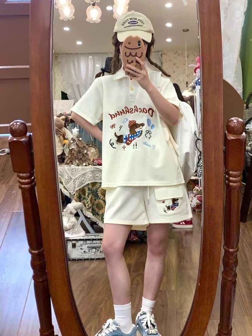 Kawaii bordado cão japão estil - Summer Clothing Cartoon avaliação e preço