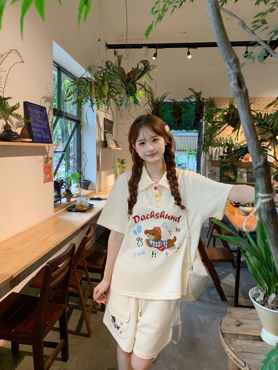Kawaii bordado cão japão estil - Summer Clothing Cartoon avaliação e preço