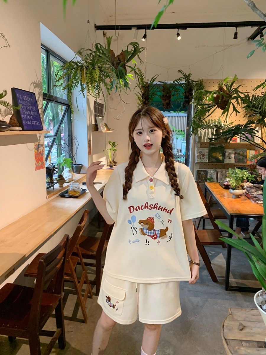 Kawaii bordado cão japão estil - Summer Clothing Cartoon avaliação e preço